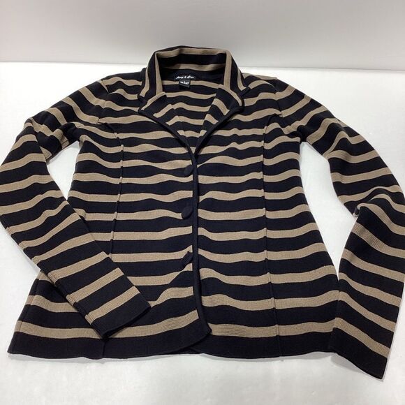 Audrey and Grace Striped Blazer Cotton Black and Tan L - Picture 1 of 13